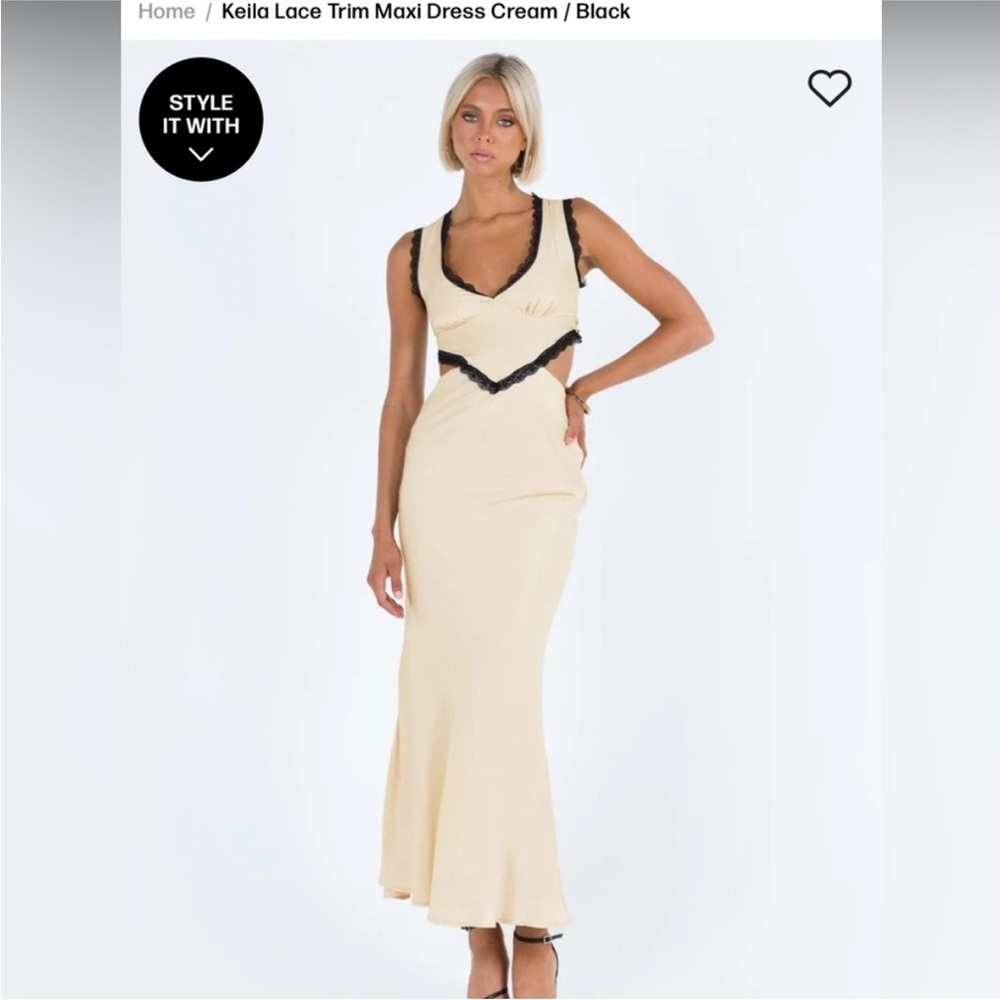 Princess Polly Cream and Black Lace Maxi Dress